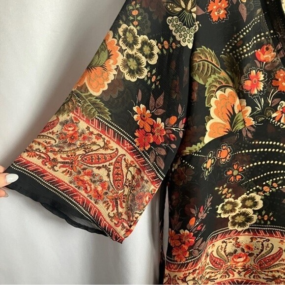 Vero Moda Sheer V-Neck Bohemian Floral Blouse size Large - Picture 5 of 7